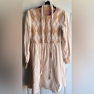 Argyle Patterned Dress with Pearl Buttons